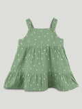 Girls Organic Cotton Sage Green Dress with Matching Headband