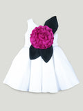 Girls White Partywear Frock – 3D Rose Flower & Leaf Design Dress