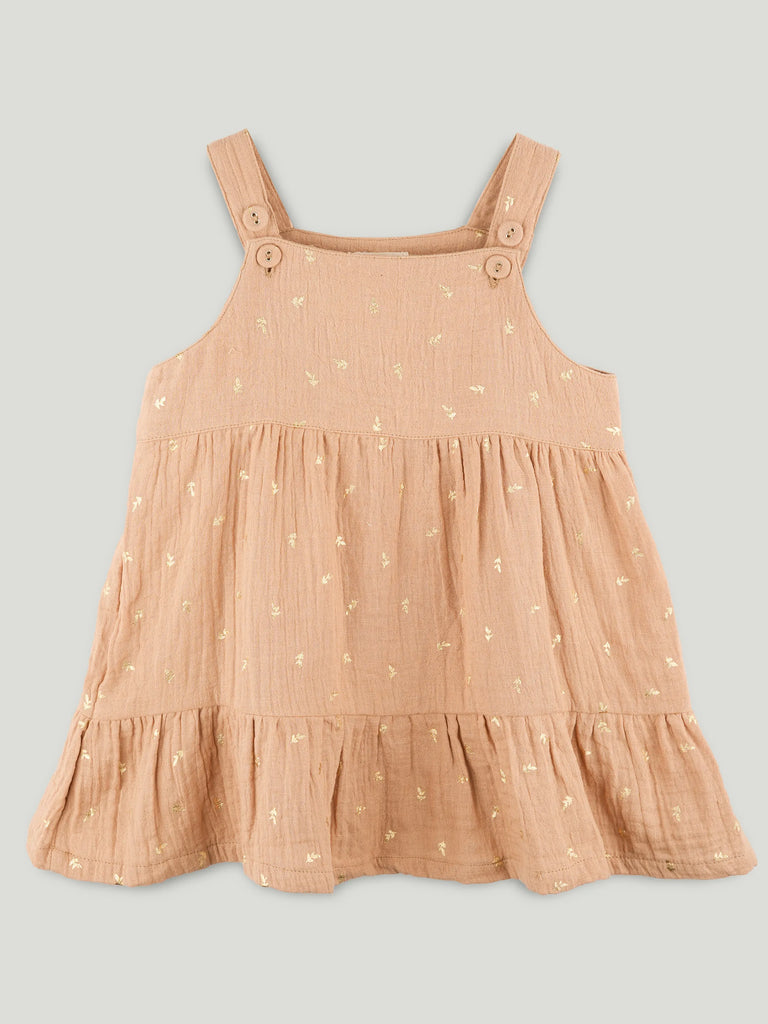 Girls Organic Cotton Beige Dress with Matching Headband