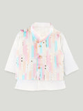Boys White Kurta & Dhoti Set – Pastel Printed Jacket Festive Wear
