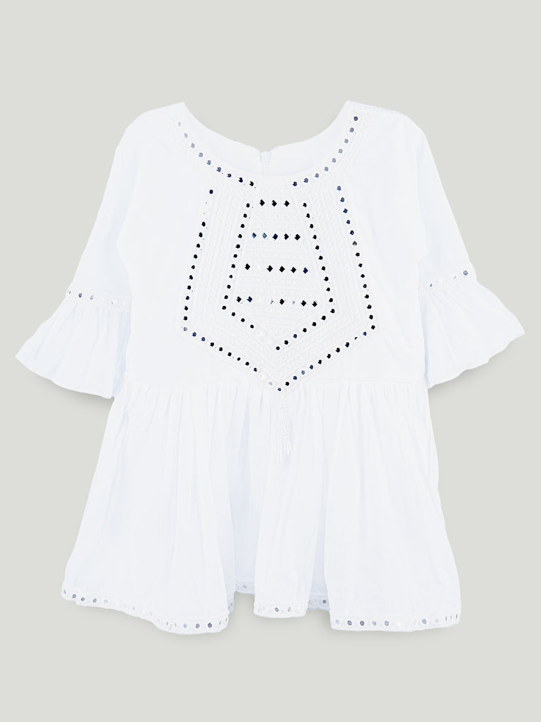 Girls White Kurta & Sharara Set – Embroidered Festive Ethnic Wear