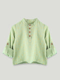 Organic Cotton Boys Mandarin Collar Full Sleeve Shirt - Sage Green