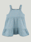 Girls Organic Cotton Dusty Blue Dress with Matching Headband