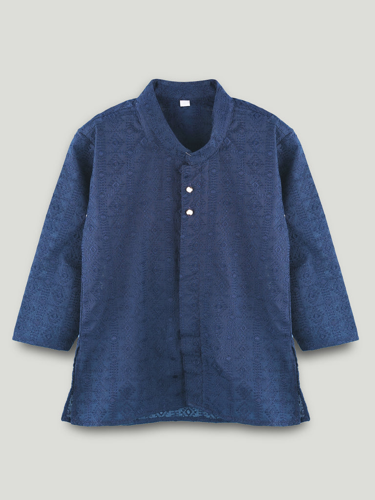Boys Navy Blue Kurta & White Pajama Set – Traditional Festive Ethnic Wear