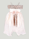 Girls Pink Partywear Frock – Sequin & Floral Embellished High-Low Dress