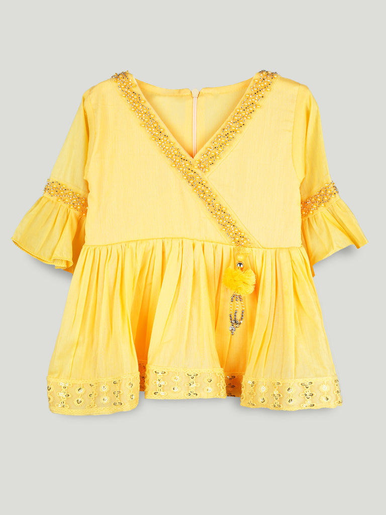 Girls Yellow Ethnic Kurta & Dhoti Set – Embroidered Festive Wear