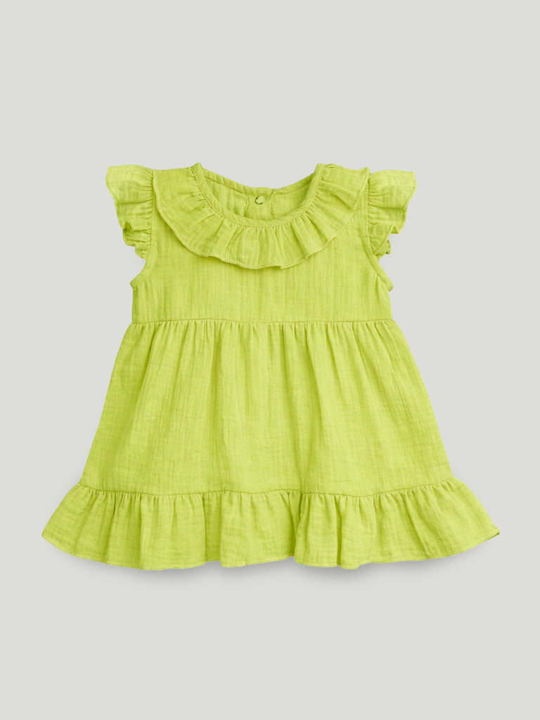 Light  Organic cotton  Charming Olive Green Girls Frock | Olive Green