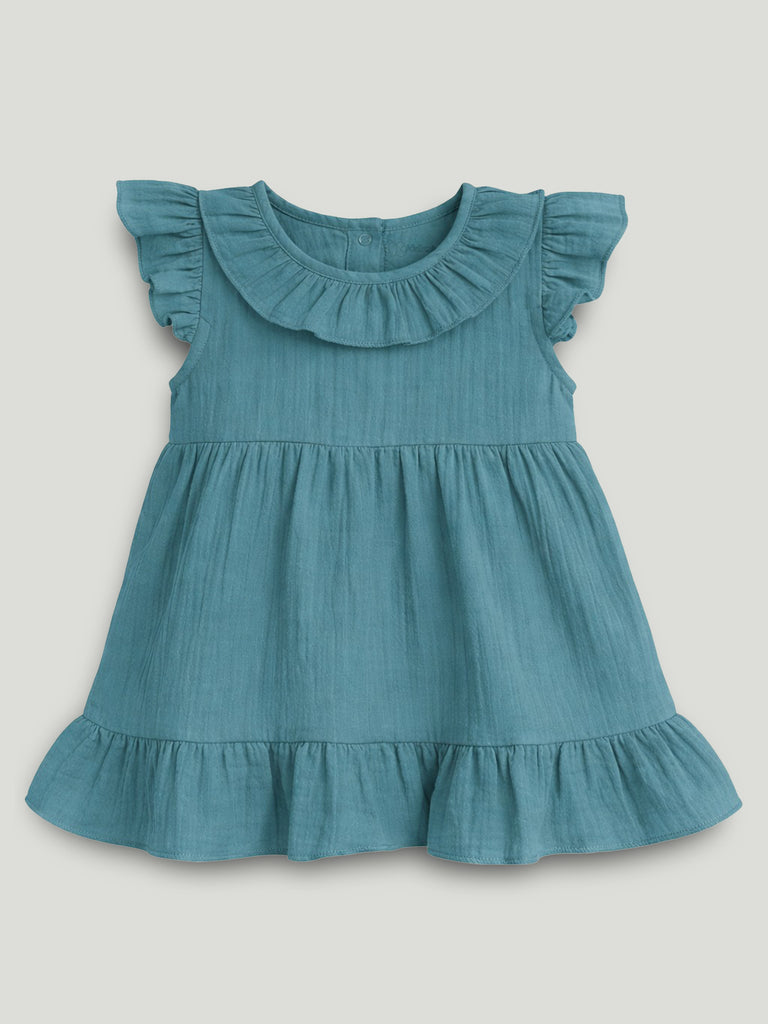 Light Organic Cotton Charming Teal Frock | Elegant & Comfortable