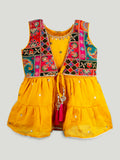 Girls Ethnic Yellow Kurta & Salwar Set – Embroidered Multicolor Jacket Style Festive Wear