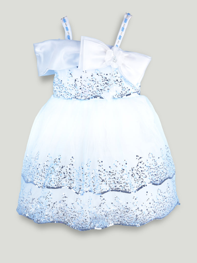 Girls Blue Partywear Frock – Sequin Embellished Bow Detail Dress