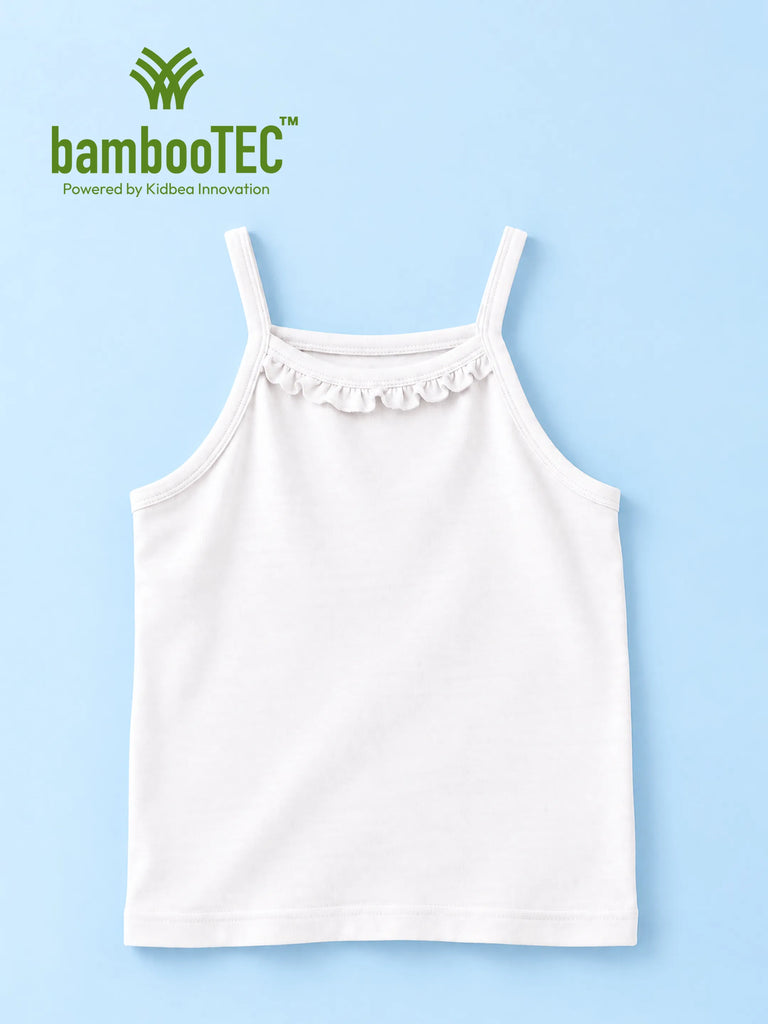 BambooTEC™ Bamboo Girls Camisole – White Sleeveless Ruffle Neck Camisole