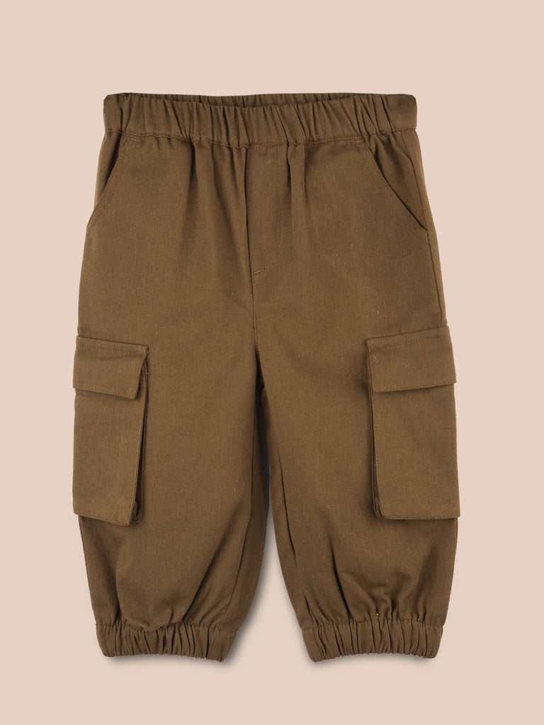 Unisex Cotton Kids Cargo Jogger Pants – Light Brown Comfortable Bottomwear