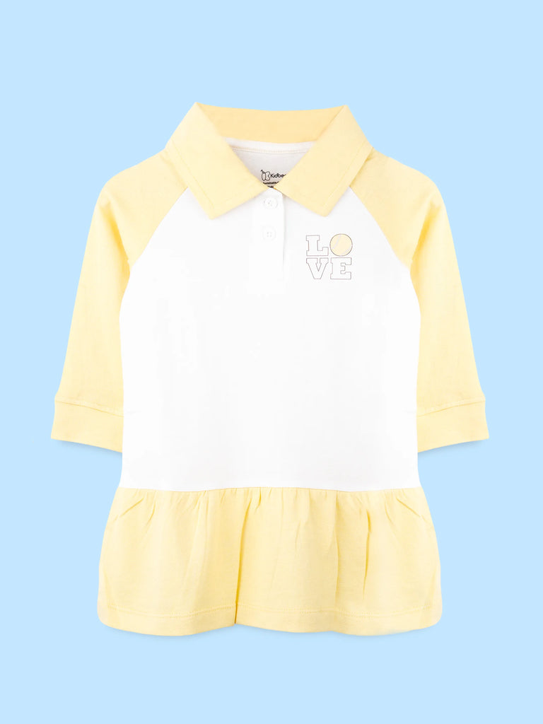 BambooTEC™ Bamboo Girls Frock – Yellow & White Love Graphic Full-Sleeve Dress
