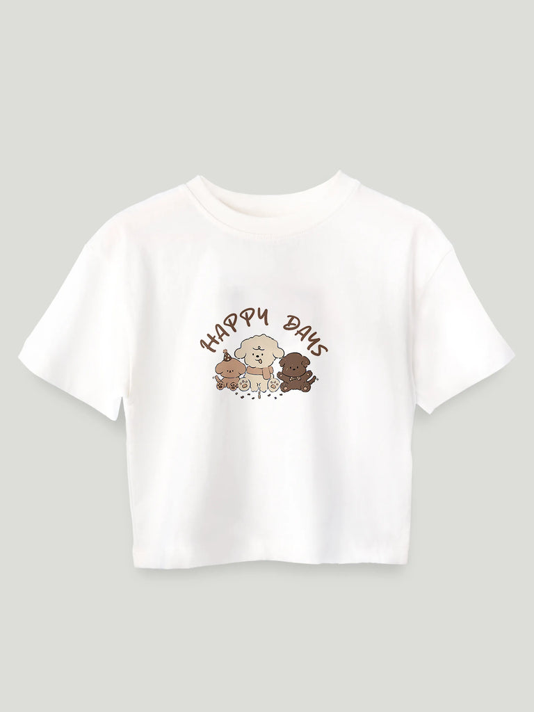 Unisex Bamboo Fabric White Happy Days Print Oversized T-Shirt