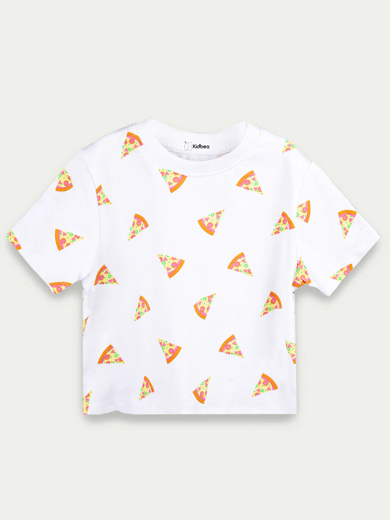 Organic Cotton Unisex Kids Co-ord Set – Soft Breathable Pizza Print T-Shirt & Shorts Set