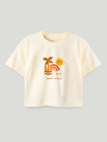 Unisex Bamboo Fabric Cream Happy World Print Oversized T-Shirt