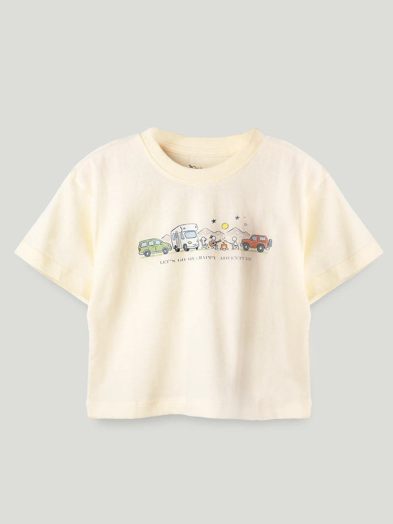 Unisex Bamboo Fabric Cream Happy Adventure Print Oversized T-Shirt