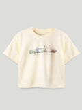 Unisex Bamboo Fabric Cream Happy Adventure Print Oversized T-Shirt