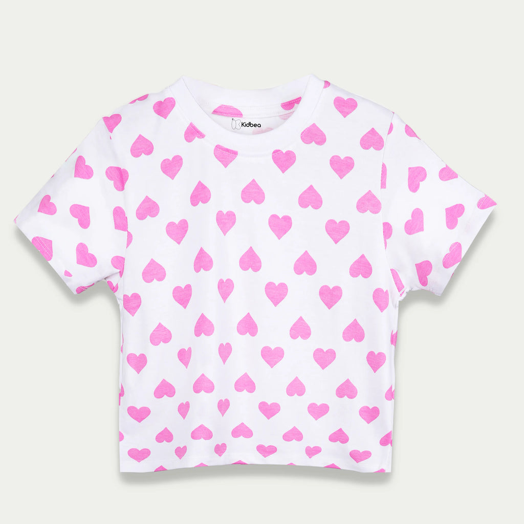 Organic Cotton Unisex Kids Co-ord Set – Soft Breathable Heart Print T-Shirt & Shorts Set