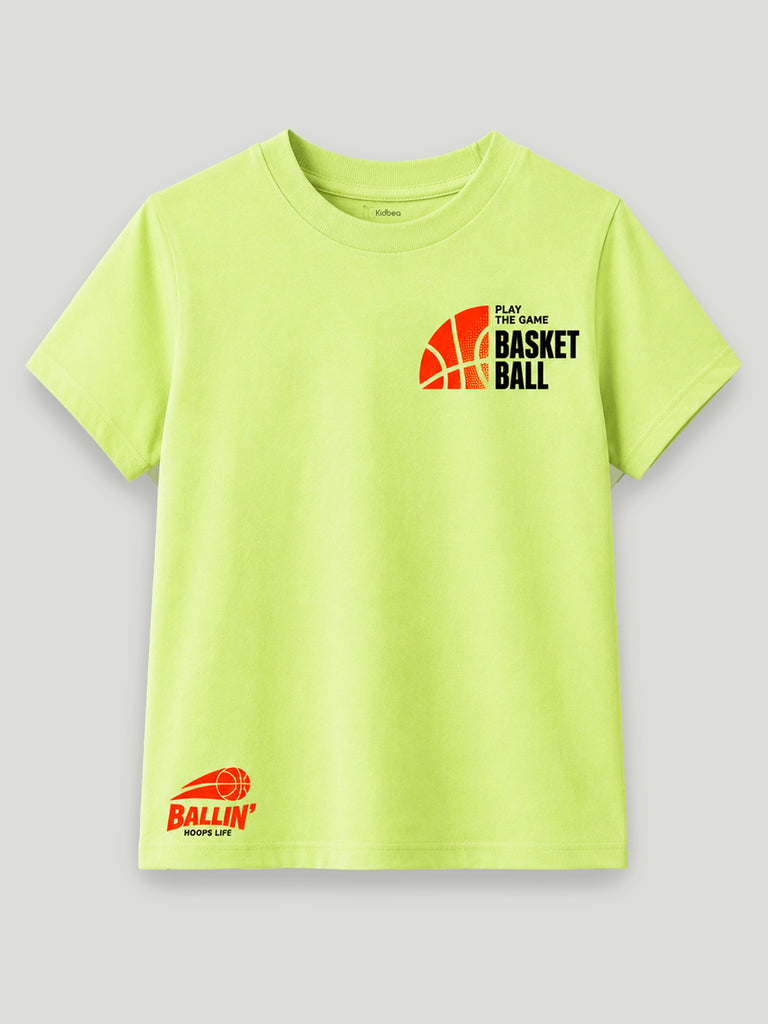Bamboo Fabric Unisex Kids T-Shirt – Basketball Print Soft Breathable Tee