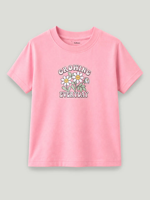 Bamboo Fabric Girls Kids T-Shirt – Growing Everyday Flower Print Soft Tee