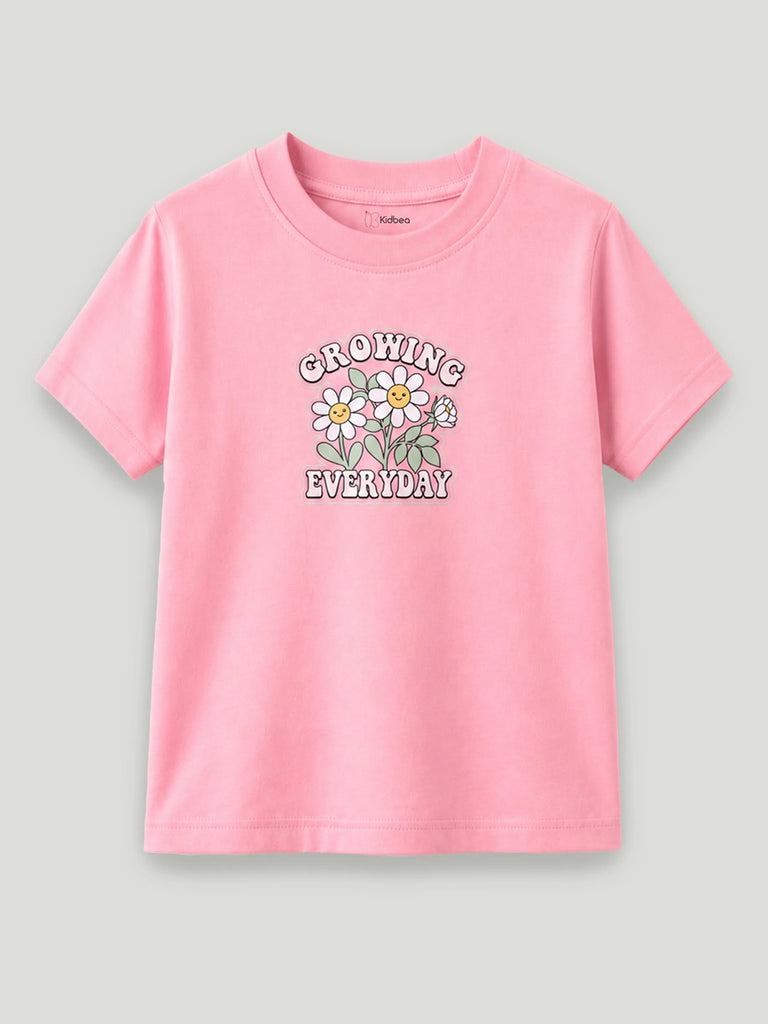 Bamboo Fabric Girls Kids T-Shirt – Growing Everyday Flower Print Soft Tee