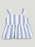 Girls Cotton Striped Peplum Top & Wide Leg Pants Co-ord Set - Blue & White