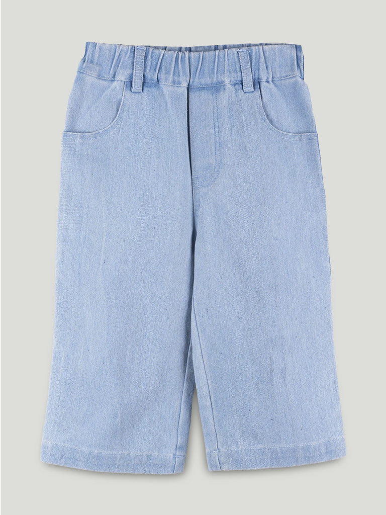 Girls Wide Leg Denim Pants - Light Blue