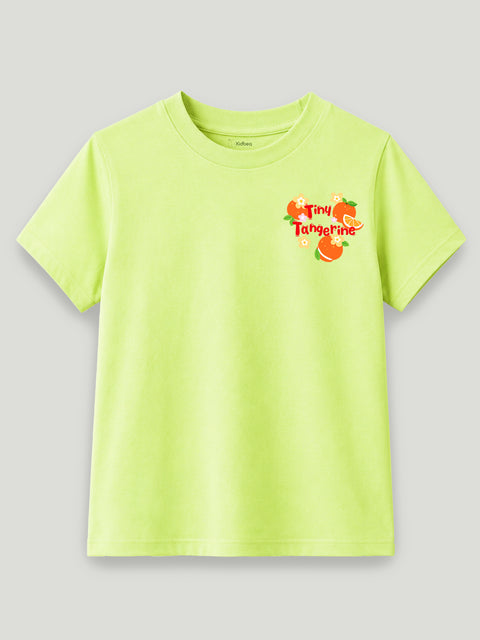 Bamboo Fabric Girls T-Shirt – Tiny Tangerine Print Soft Breathable Tee