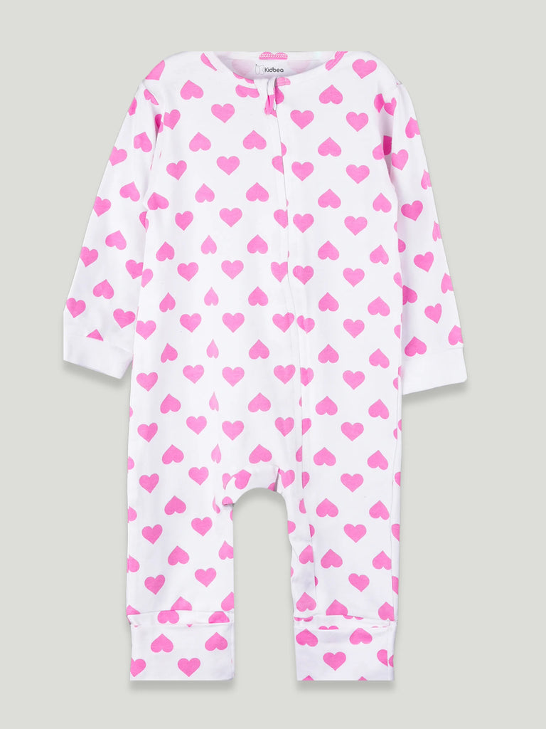 Organic cotton Heart Print Romper/Bodysuit - Pink