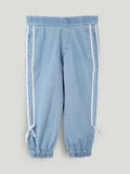 Girls Denim Jogger Pants with Side Stripe - Light Blue