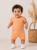Baby Girl Orange Giraffe Print Romper with Ruffle Sleeves