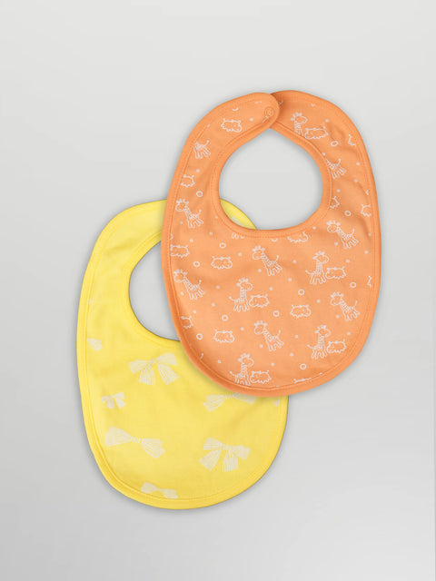 Organic Cotton Baby Bib Pack of 2 – Soft Breathable Giraffe & Bow Print, Feeding & Drool Bibs
