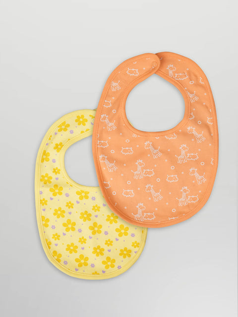 Organic Cotton Baby Bib Pack of 2 – Soft Breathable Giraffe & Flower Print, Feeding & Drool Bibs