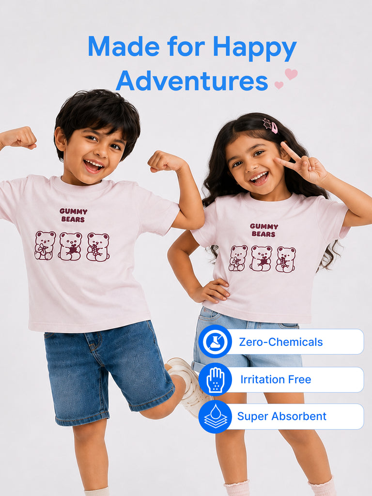 Girls Light Organic Cotton Pink Gummy Bears Round Neck T-Shirt