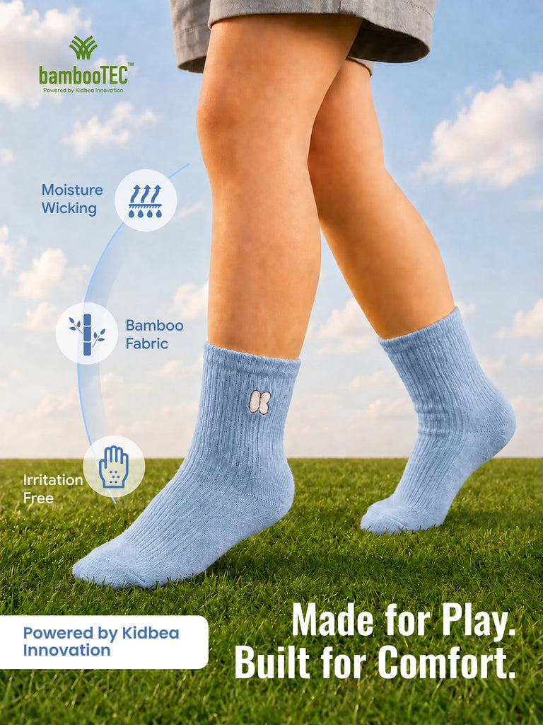 Bamboo Fabric Kids Ribbed Crew Socks Combo Pack – Pink & Sky Blue (Pack of 2)
