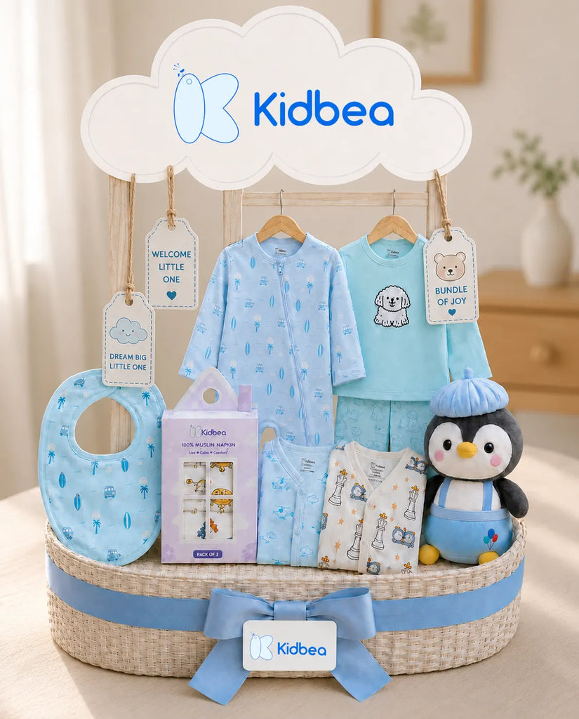 Tiny Joy - Baby Welcome Hamper Gift Set – Romper, Co-ord Set, Jhablas, Bib, Muslin Napkins & Soft Toy