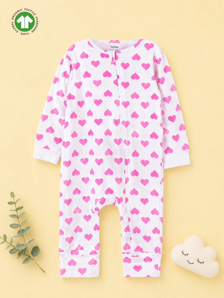 Organic cotton Heart Print Romper/Bodysuit - Pink