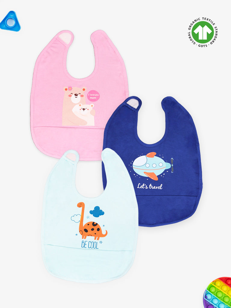 Kidbea 100 % Bamboo Fabric baby unisex Bibs | Love Mom , lets Travel &  Be Cool  | Pack of 3