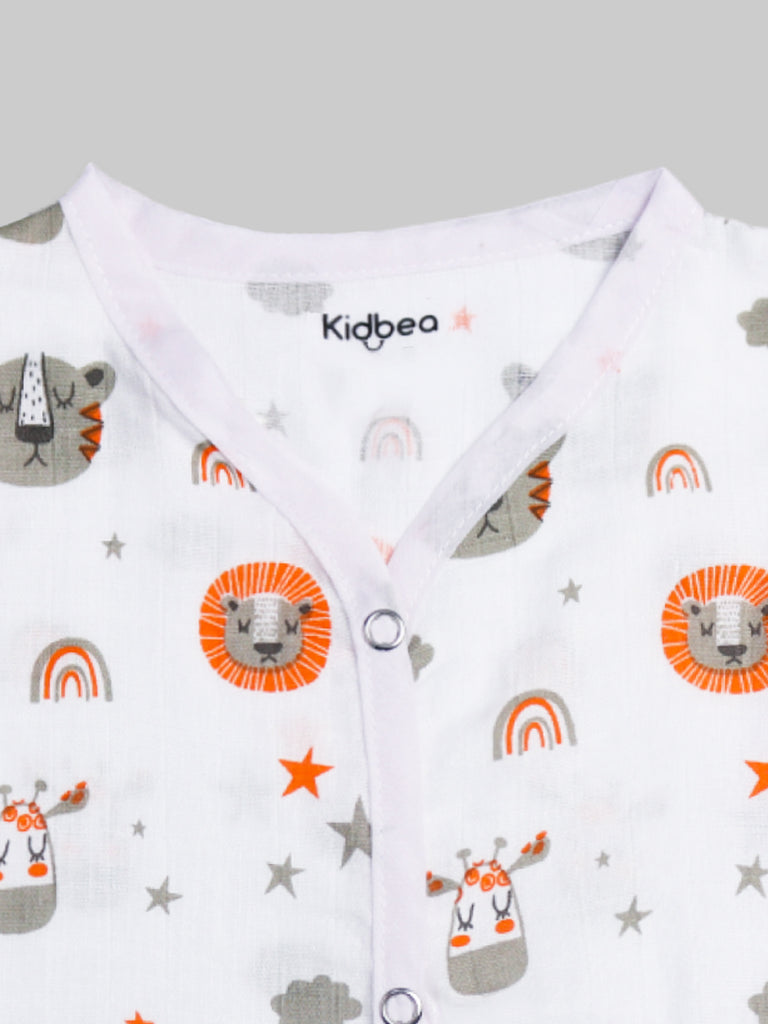 Kidbea Muslin Cotton Jhablas Pack of 3 | Tiger , Rainbow & space Print | Assorted | Print May Vary