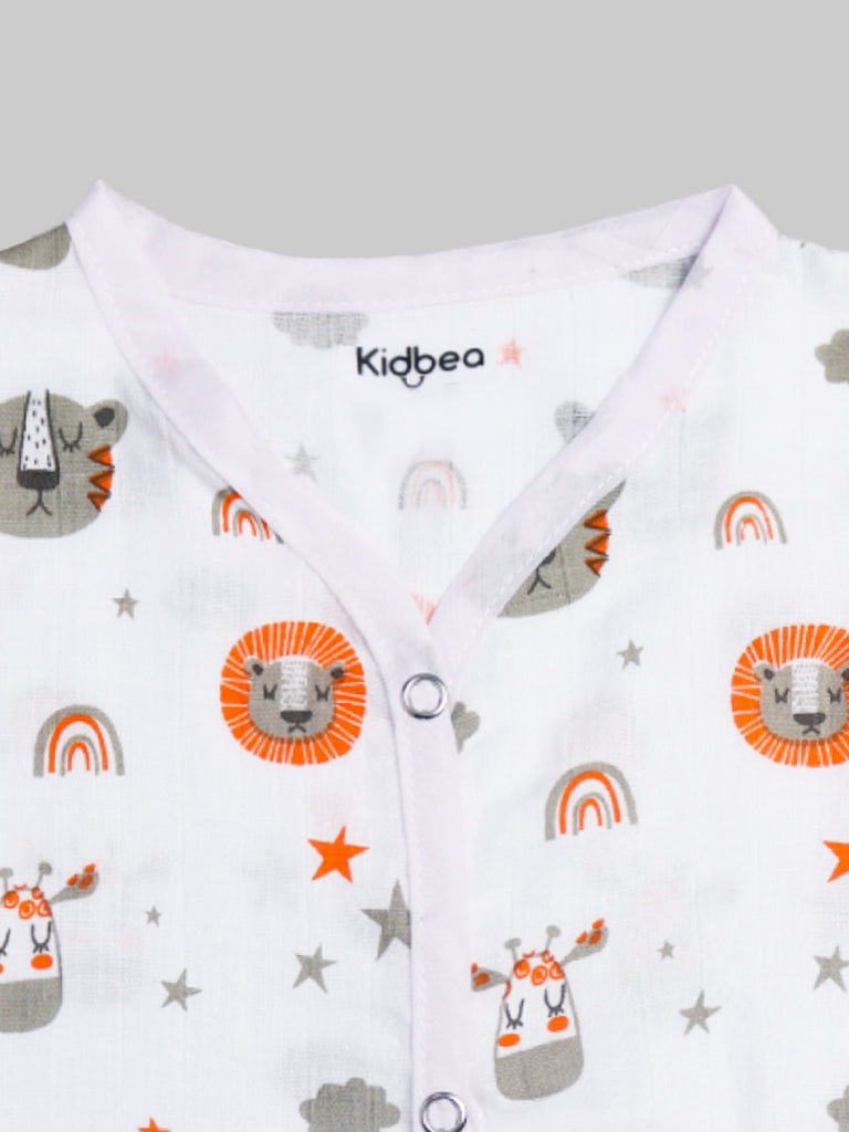 Kidbea Muslin Cotton Jhablas Pack of 2 | Tiger & Cute Chick | Assorted | Tiger & Space Print | Assorted | Print May Vary