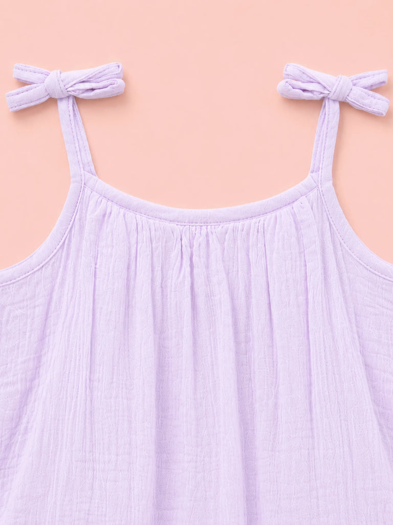 Organic Cotton Girls Sleeveless Summer Dress with Ruffle Hem - Lavender