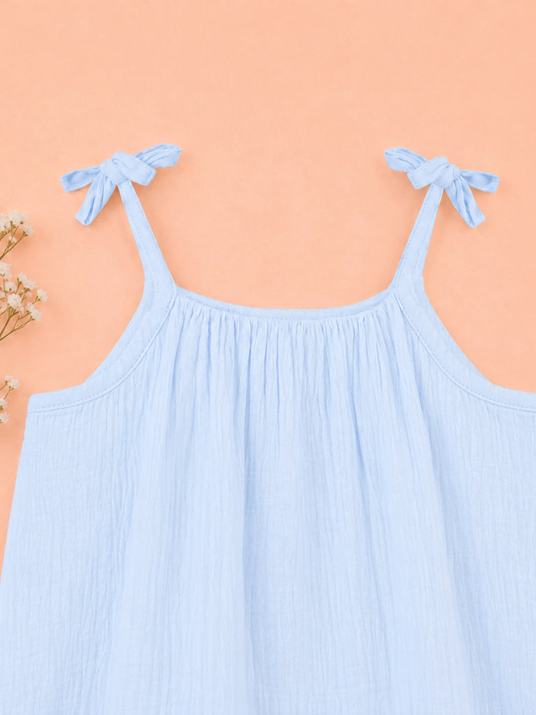 Organic Cotton Girls Sleeveless Summer Dress with Ruffle Hem - Sky Blue