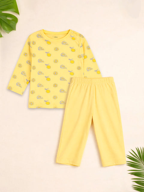 Organic Cotton Unisex Baby Co-ord Set – Soft Breathable Yellow Lemon Print Full Sleeve Top & Pants for Infants