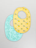 Organic Cotton Baby Bib Pack of 2 – Soft Breathable Lemon & Dog Print, Feeding & Drool Bibs