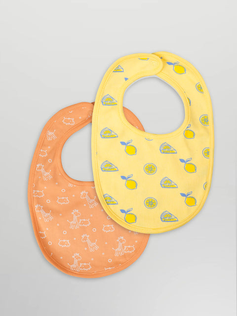 Organic Cotton Baby Bib Pack of 2 – Soft Breathable Lemon & Giraffe Print, Feeding & Drool Bibs