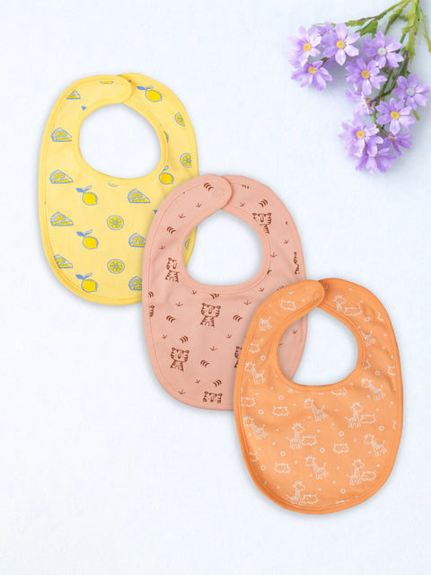 Organic Cotton Baby Bib Pack of 3 – Soft Breathable Lemon, Giraffe & Tiger Print, Feeding & Drool Bibs