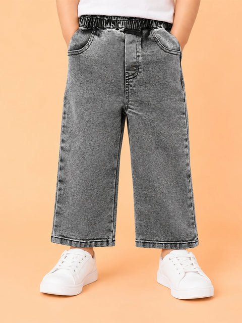 Unisex Denim Jeans – Grey Wide-Leg Casual Jeans with Elasticated Waist