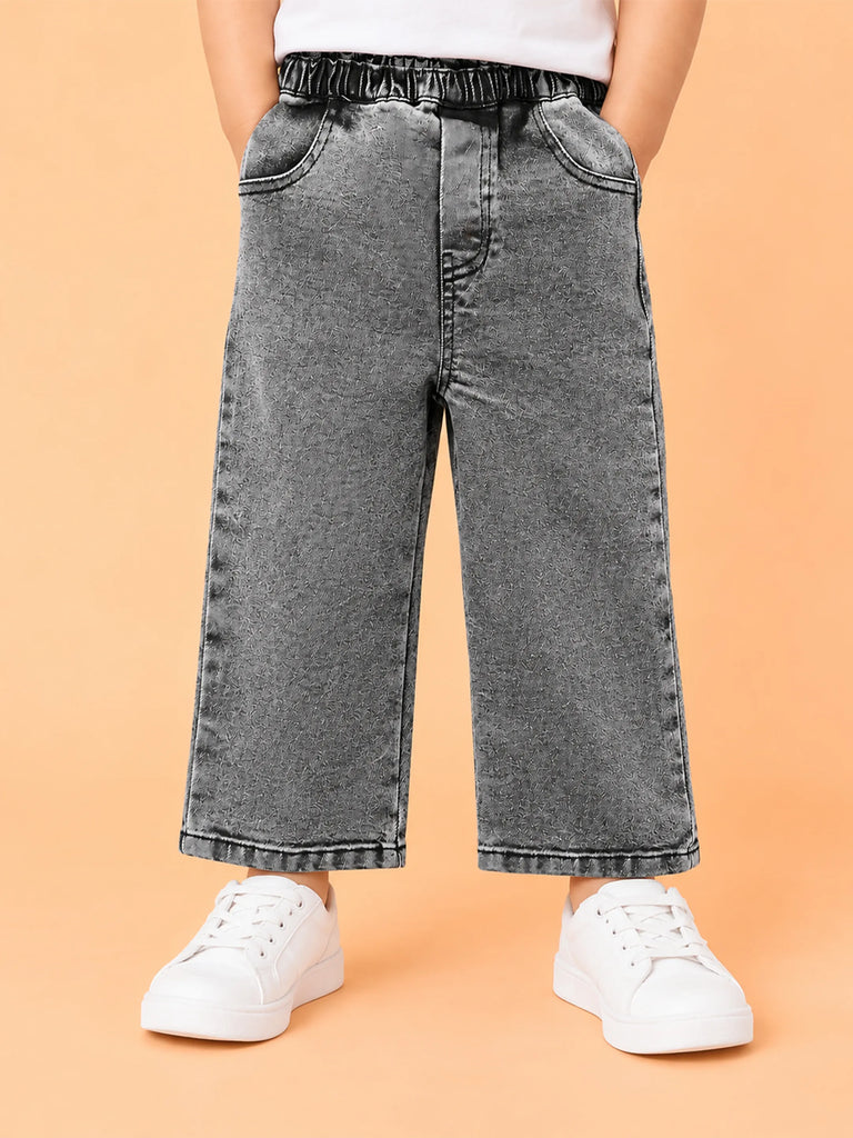 Unisex Denim Jeans – Grey Wide-Leg Casual Jeans with Elasticated Waist