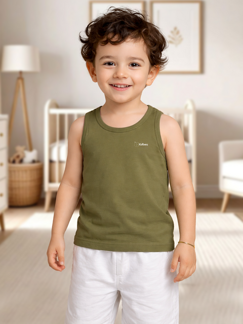Olive Green Bamboo Vest for Boys – Soft Lightweight & Breathable